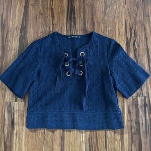 Zara Cropped Eyelet Top - Navy